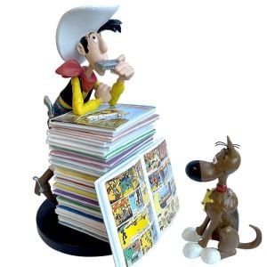 LUCKY LUKE - RESINE DE COLLECTION - LUCKY LUKE PILE DE LIVRE